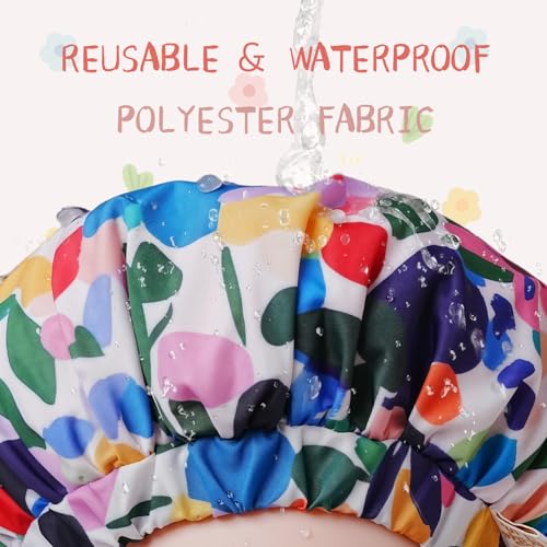Years Calm Shower Caps for Women Reusable Waterproof, Double-Layer Extra Large Elastic Hair Cap for Shower for Long Hair & Braids, Travel & Home - color: colorful