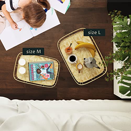 PEMAR Wicker Serving Trays w Handles,Rectangular Hand-Woven Lap Trays,Bamboo Bedroom Trays,Cabin Trays for Foods & Drinks. Decorative Trays for Coffee Tables,Breakfast,Dinners,Bed Eating. 2 Pack Set - size: Standard (16.93"L x 13"W)