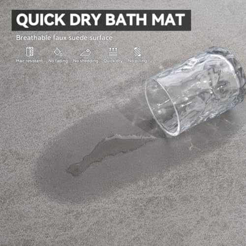 MontVoo -Bath Mat-Rubber Backing Non Slip Quick Dry Absorbent Thin Bathroom Rugs Fit Under Door-Faux Suede Surface Bathroom Floor Mats-Shower Rug for in Front of Bathtub Shower Gray Rug Set - color: Grey, size: 27.5" x 17" + 59" x 17"