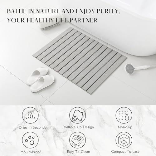 KEYCHAD Large Stone Bath Mat, 31"x 23.5" Non-Slip Diatomaceous Earth Bath Mat, Ultra-Absorbent Quick-Drying Stone Drying Mat for Kitchen Bathroom Pet Bowl, Rollable & Foldable Stone Bath Mat, Gray XL - color: Folding Xl-gray