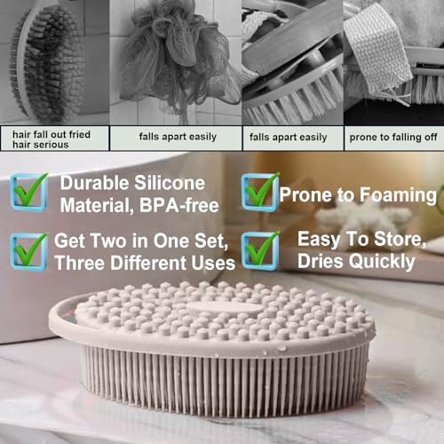 Silicone Body Scrubber – Silicone Loofah for Shower, Set of 2 Soft Dual-Sided Exfoliating Body Bath Shower Scrubber Loofah Brush Easy-to-Clean for Sensitive Kids Women Men All Kinds of Skin - color: Purple and Starlight