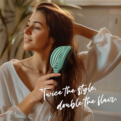 NuWay® DoubleC® Detangling Hair Brush – The Original Home Scalp-Care Brush – Patented Double Curved Scalp Care Hairbrush for Gentle Detangling, Volume Styling & Wet or Dry Hair (Mint Green) - color: Mint Green