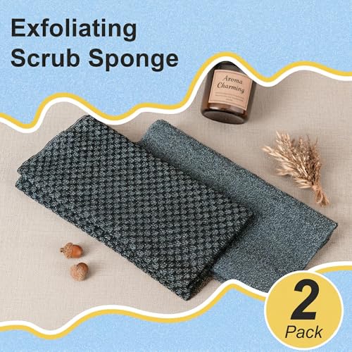 2 Pack Exfoliating Washcloth Towels - Exfoliating Body Scrubber Exfoliator, Back Scrubber for Use in Shower Bath, Japanese & Korean Scrub Wash Cloths, Loofah Lufa Sponge Washer for Women Men - color: Black