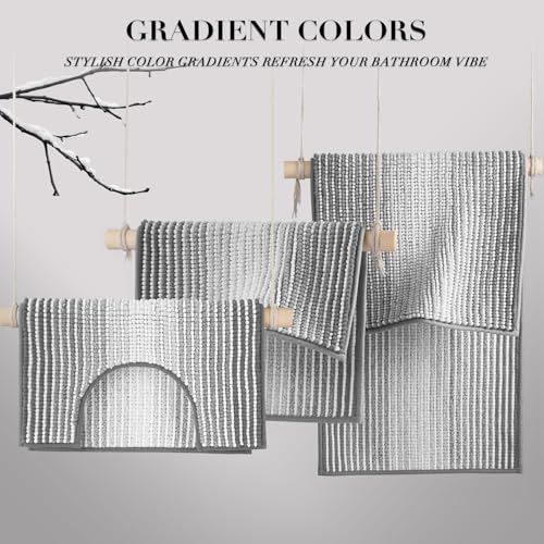 BSICPRO Bathroom Rugs Sets 3 Piece, Toilet Rugs U-Shaped Contour Bath Mat Set, Striped Absorbent Non Slip Chenille Shower Mat, Gray - color: Grey, size: 20"x32"+16"x24"+U Shape 20"x24"