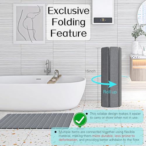 Cuckan 2 Pack Foldable Stone Bath Mats for Bathroom Super Absorbent Diatomaceous Earth Bath Mat Quick Dry Bath Rug Drying Mats with Non Slip Shower Rug Tub Shower Mat - color: Dark Gray, size: Rug 15x24" + Rug 15x32" + 2x Non-slip Mat