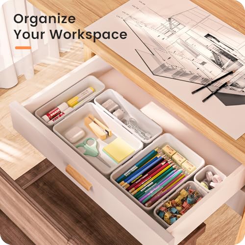 【Military Grade】A-LuGei Drawer Organizer,【𝟱𝗦𝗶𝘇𝗲】Makeup organizer,【Holds 177 Items】Bathroom Organizers and Storage,Organization and Storage,Desk Drawer Organizer for Vanity【White】 - color: White