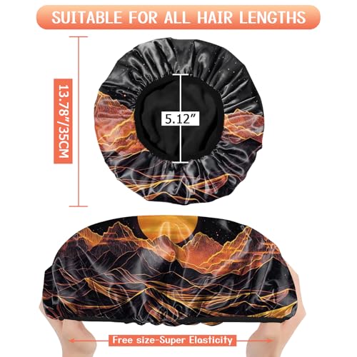 Luxury Shower Cap Terry Lined Reusable Triple Layer Waterproof Hair Elastic Caps Shower Bath Hat for Women Girls Cute Aesthetic-Sunset - color: AL16-Sunset