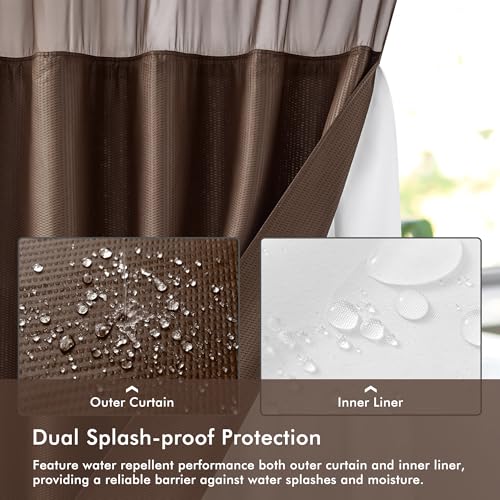 Mrs Awesome No Hook Shower Curtain with Snap-in Liner, Embossed Waffle Design Fabric Shower Curtain for Bathroom, Soft & Lightweight, 71x74, Chocolate - color: Chocolate, size: 71"W x 74"L (Pack of 1)
