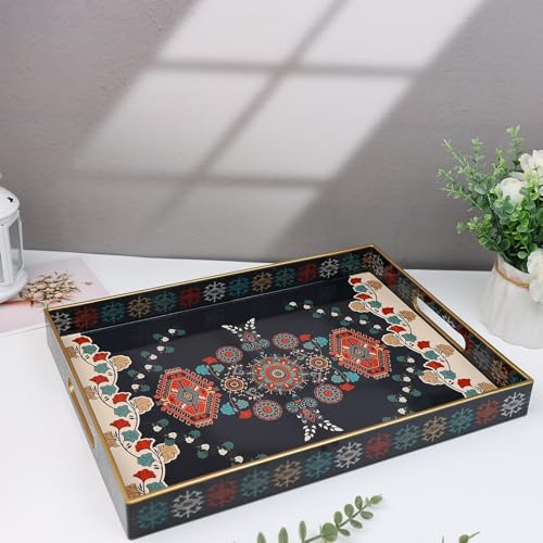 Spsyrine Serving Tray with Handles, Plastic Decorative Tray for Coffee Table, Living Room, Home Decor, 3040M - color: Multi M