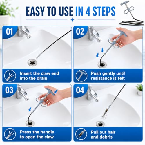 76 Inch Drain Snake Upgraded Ergonomic Grip – Toilet Snake Flexible Grabber Claw for Clog Remover & Pick Up Small Items - color: 79'' Bule