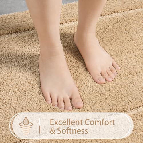 LOCHAS Bathroom Rug Set Beige, Soft Bath Rug Set 2 Piece, Toilet Mat U-Shaped 20x20 and 24x48 Bath Rugs, Quickly Dry Mats for Bathroom, Tub, Washable, Super Absorbent Floor Mat - color: Beige, size: 48" x 24" Plus 20" x 20" (U-Shape)
