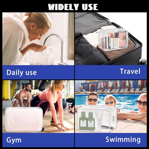 YedsIntu 16 Pieces Small Clear Makeup Bag PVC Zippered Pouches, TSA Approved Toiletry Bag for Travel, Waterproof Cosmetics Bag Vinyl Plastic Organizer Case for Vacation Bathroom - color: White-S