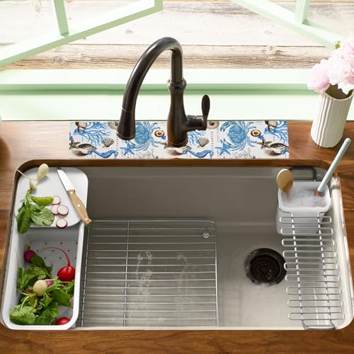 19.5" x 12" Dish Drying Mat & 24" x 5.5" Sink Splash Guard, Super Absorbent Drainer Rack Mat for Kitchen Counter Coffee Bar - color: Light Blue, size: 19.5"*12"+24"*5.5"