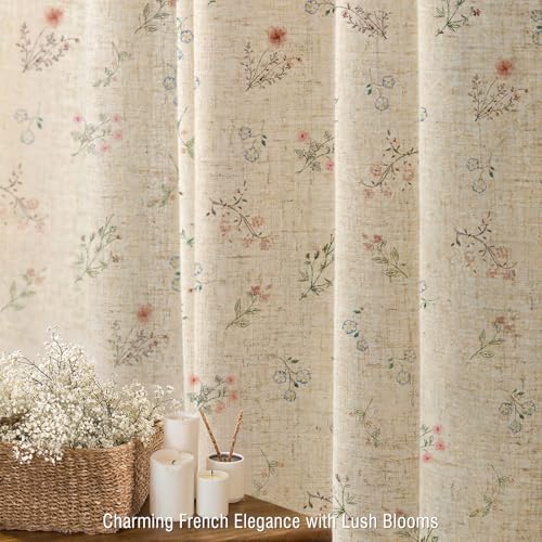 Floral Vintage Linen Shower Curtain, French Country Shower Curtains for Bathroom, 72Wx84H - color: Linen - Muted Garden, size: Extra Long 72"W x 84"L