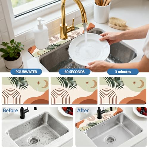 2 Pcs Plant Kitchen Sink Splash Guard Faucet Mat Bohemian Tropical Leaves Faucet Mat for Sinks Absorbing Drying Mats for Kitchen Bathroom, 23.6x5.5inch - color: Tropical Leaves