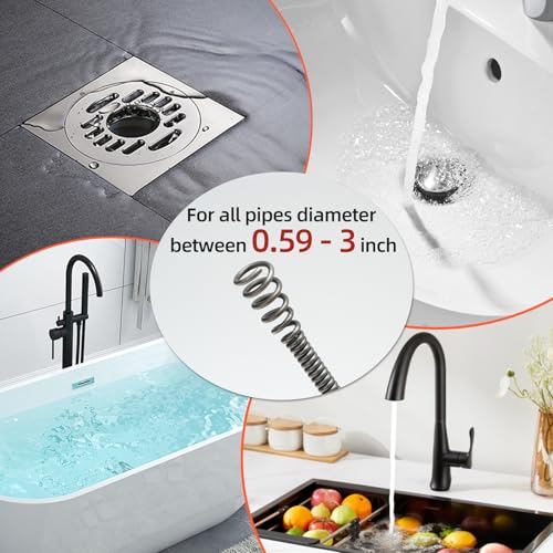 Drain Snake Auger, 50 Feet Flexible Plumbing Snake with 1/4" Drill Adapter, Manual or Drill Powered Drain Cleaner for Kitchen Sink, Bathroom & Shower Drains, Includes Gloves Storage Bag, Red - color: Red-50FT