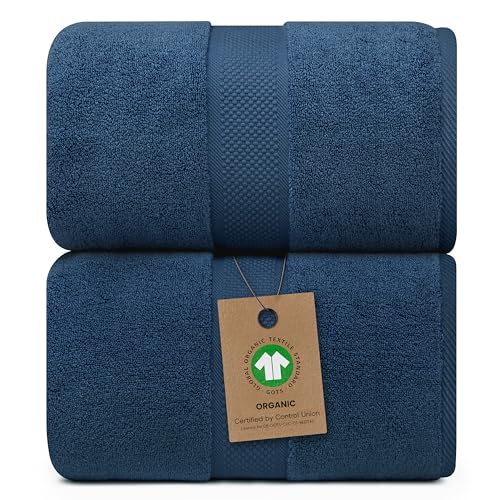 Alusa Home 100% Organic Luxury Bath Sheets - GOTS Certified - Extra Large 35x70 Inches (Pack of 2) Zero-Twist, Long-Staple Cotton Bath Sheet Set (Navy Blue) - color: Navy, size: 2pc Bath Sheets