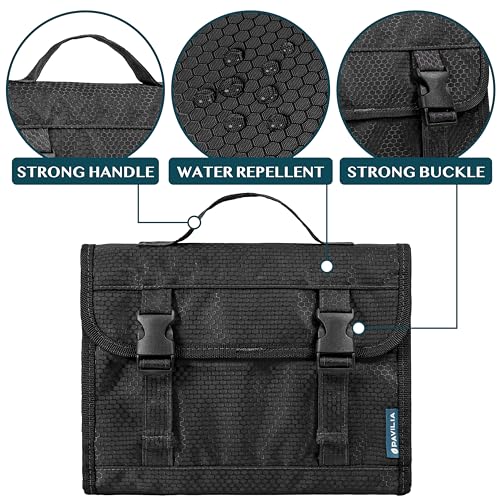 PAVILIA Travel Hanging Toiletry Bag for Women Men, Large Capacity Makeup Bag Kit, Waterproof Cosmetic Storage Organizer Case for Bathroom Shower - color: Black, size: Large