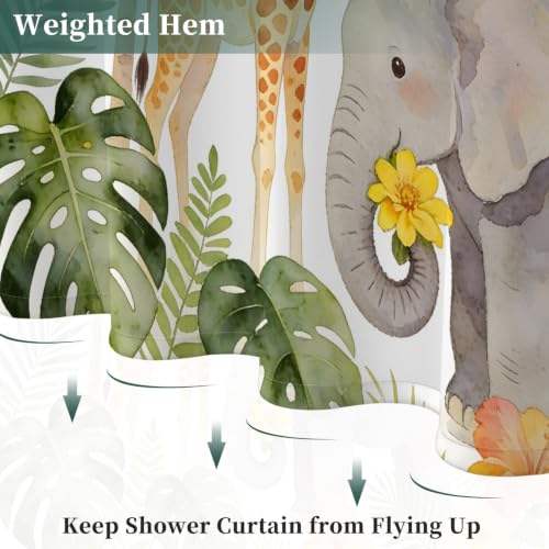 Fabric Shower Curtain with Hooks YJY01569 - color: Tropical Jungle Animals