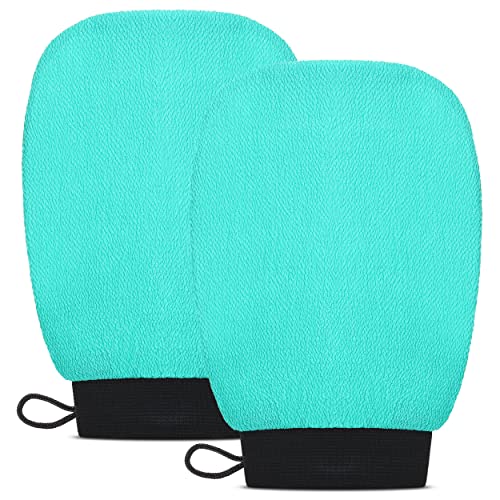 Valitic Exfoliating Glove Body Scrubber - Exfoliating Mitt Dead Skin Remover, Shower Face and Body Exfoliator - Korean Style Skin Scrubber Washcloth - Spray and Self Tan Remover, Pair Turquoise - color: Turquoise