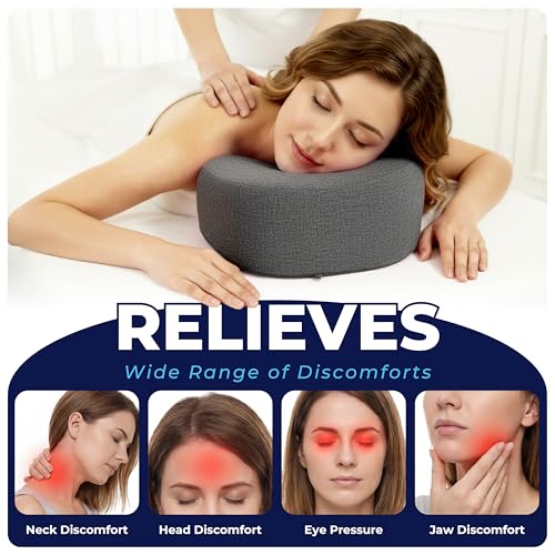 Face Down Pillow for Massage Bed – BBL & Eye Surgery Recovery Headrest | Stomach Sleeping Face Pillow for Prone Sleep, Tanning & Spa | Adjustable Memory Foam Cradle with Removable Cover (Grey) - color: Grey