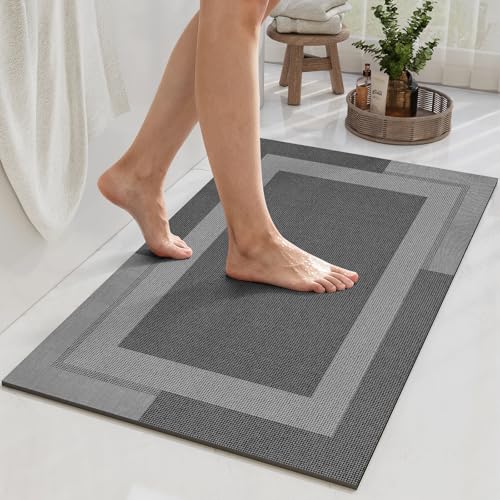 YDKGL Non Slip Bath Mat, Rubber Backing Ultra Thin Bathroom Rugs Fit Under Door Quick Dry Super Absorbent Washable Bath Rug Shower Mat for Bathroom Floor Bathtub Sink, Easy Care Dark Grey 16"x24" - color: A- Dark Gray, size: 16" x 24“