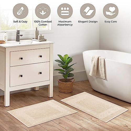 Superior Heavyweight Cotton Bath Mats, Bath Rugs For Bathroom Accessories, Washable Rug For Shower, Bath, Toilet, Modern Decor, No Backing, Luxury Hotel And Spa Quality, Set of 2, 22" x 35", Ivory - color: Ivory, size: 22" x 35" (Set of 2)