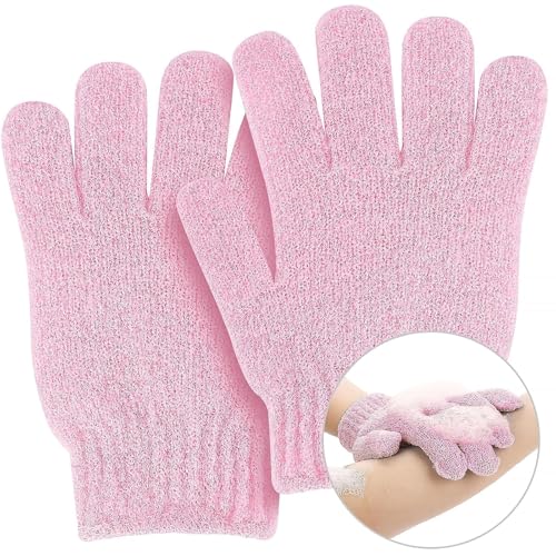 2 PCS Exfoliating Glove Loofah Sponge Exfoliating Body Scrubber Deep Cleansing Removes Dead Skin for Both Women and Men(Rose Red 1) - color: A2-rose Red 1