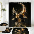 4 Piece Black and Gold Bathroom Set with Shower Curtain and Rugs, Luxury Leopard Moon & Rose Gothic Aesthetics Decor, Waterproof Fabric Curtain, Non-Slip Bath Mat & Toilet Lid Cover - color: Black Gold Moon