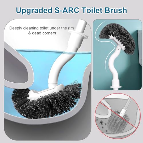 Toilet Bowl Brush and Holder Sturdy Plastic Long Handled Toilet Brushes for Bathroom with Ventilated Base Easy to Assemble for Deep Cleaning (White 1) - color: White 1