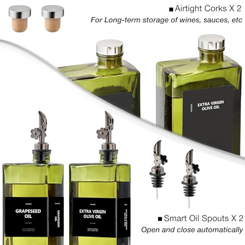 Olive Oil Dispenser Bottle for Kitchen, 16.9oz /500ml Cooking Vinegar Dispenser Bottle Set, Glass Sauce Container, Labels, Brush, Funnel, Stoppers, Green for Oil, Wine - color: Black