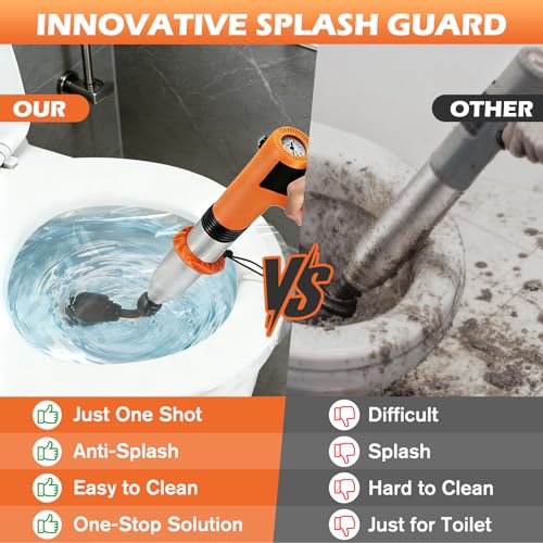 Electric Toilet Plunger, High Pressure Toilet Snake Drain Clog Remover, Splash-free Unclogger with Drain Snake Auger, Plungers for Bathroom Heavy Duty, Versatile Air Blaster Unclogger Kit (Orange) - color: Electric Orange