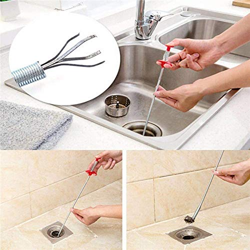 Drain Clog Remover - Gutter Cleaning Tools Drain Cleaner for Toilet Sewer Shower Kitchen Bathroom Tub Clogged Drains Opener Cleaning Tool, Flexible Grabber Claw Pick Up Reacher (7-in-1) - color: Green 6+1