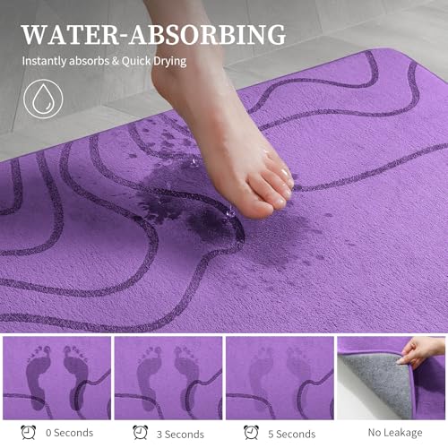 YIHOUSE Memory Foam Bathroom Rugs Sets 2 Piece - Extra Thick Ultra Soft Absorbent Bath Mat Set, Non-Slip Machine Washable Bath Rugs for Bathroom, Tub & Shower, Home Decor (17"x24"+20"x46", Purple) - color: Purple, size: 1'5" x 3'10" (17"x24"+20"x46")