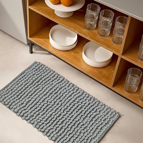 Cotton Polyester Popcorn Bath Rug 17"x24" SAGE Green – 100% Cotton Scalloped Bath Mat, Anti Skid, Soft & Absorbent Bathroom Rug for Shower, Tub & Entryway - color: Sage Green- Popcorn, size: 1'5" x 2' (Rectangular)