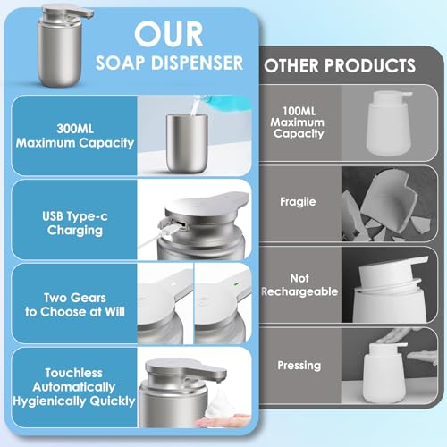 Automatic Soap Dispenser Touchless Foaming: Soap Dispenser Rechargeable for Bathroom - color: Silver1