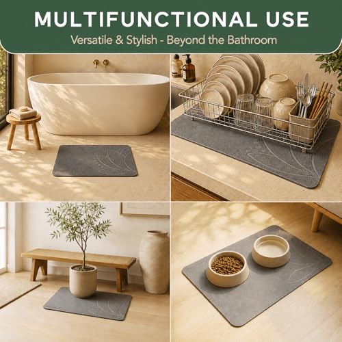Stone Bath Mat for Bathroom – Diatomaceous Earth Bath Mat, Quick Dry Bathroom Stone Mat, Non Slip Bath Stone Mat 23.6”×15.4” | West Lotus by JapandiSpirit - color: West Lotus