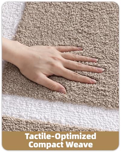 Color&Geometry Extra Soft Bathroom Rugs 44x24, Absorbent Microfiber Bath Rug, Non-Slip Bathroom mat, Washable Plush Bath Mats for Bathroom, Shower, Bathtub, Laundry, Khaki White - color: K, size: 24"x44"