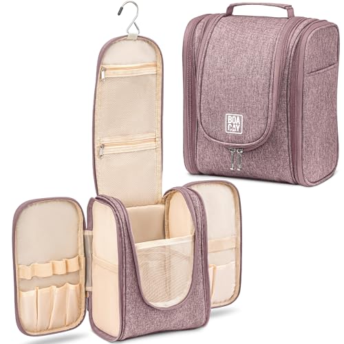 BOACAY Hanging Travel Toiletry Bag for Women and Men, Makeup Bag, Bathroom & Shower Organizer Kit for Accessories, Cosmetics, Travel Essentials - color: (M) Coffee with Milk Brown