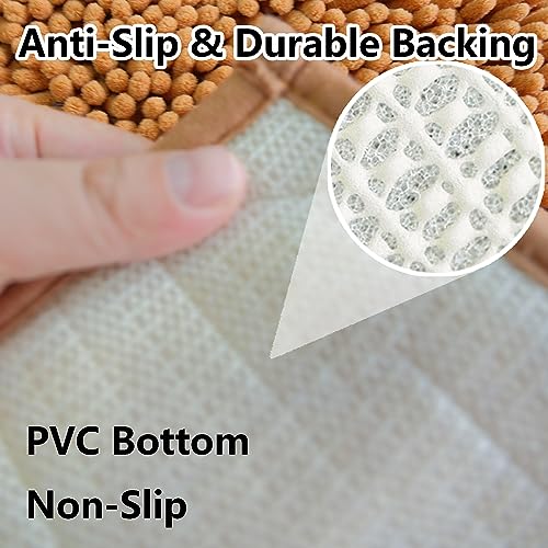 Bathroom Rugs Chenille 3-Piece Extra Soft and Absorbent Shag Bathroom Rugs, Machine Wash Mat, Strong PVC Non-Slip Underside, Plush Carpet Mats (Champagne) - color: Champagne, size: 2'8" x 1'8" (16x24"+20x32"+20x20"U shape）