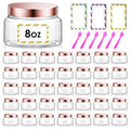 36 Pack 8 oz Plastic Cosmetic Containers With Lids Refillable Clear Empty Travle Jars Containers for Body Butter,Sugar Scrubs,Cream,Lotions,Candy, Waterproof Label&Spatulas - (Rose Gold Lid) - color: Clear-Rose Glod Lid, size: 8 OZ