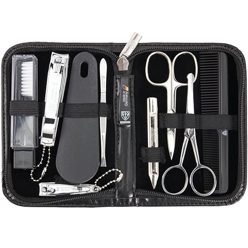 3 Swords Germany - brand quality 10 piece manicure pedicure grooming kit set for professional finger & toe nail care tweezers file clipper fashion leather case in gift box, Made by 3 Swords (02570 ) - color: BLACK