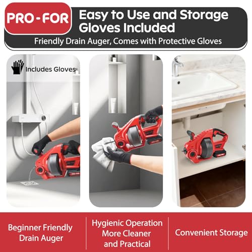 20V Cordless Electric Drain Auger, 25Ft Auto-Feed Drain Snake, Replaceable Cable, 2.0Ah Battery & Charger, LED Light, Clog Remover for Sink, Shower, Kitchen, Bathroom Pipes (3/4"-2")
