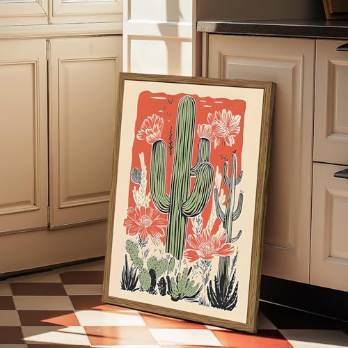 Framed Mexican Cactus Canvas Wall Art Set of 2, Vintage Desert Floral Pictures Wall Decor Paintings, Boho Southwestern Botanical Prints for Living Room Bedroom Bathroom Office Home Decor 12x16 inch - color: Red, size: 16"L x 12"W