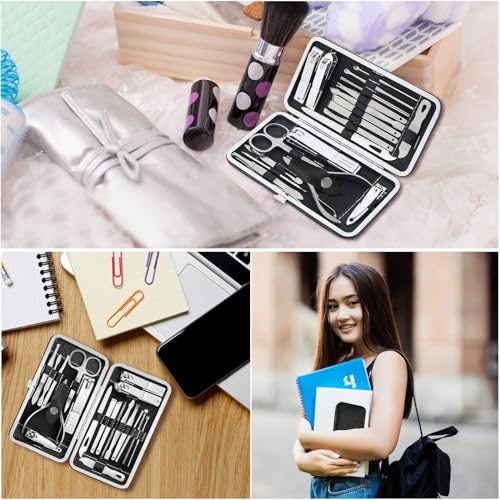 Manicure Set - 19 in 1 Professional Nail Clippers Pedicure Kit, Manicure Tool Kit, Stainless Steel Facial Grooming Set Kit, Gift Idea for Women, Men, Girls, Teens, Black - color: Black