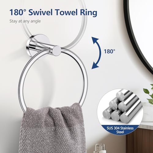 TQKAG 5 Piece Bathroom Towel Bar Holder Sets Polished Chrome Bathroom Hardware Set Stainless Steel Toilet Paper Holder with Shelf Bathroom Accessories Kit Wall Mounted - color: Polished Chrome, size: 5-Pieces Set-A
