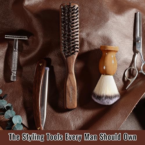 GAINWELL Mens Wild Boar Bristle Hair Brush for Men, Slick Back Hair Brush with Stiff Bristles for Thick & Thin Hair, Beard Brush Natural Black Walnut Wooden Handle Hairbrush - size: Regular