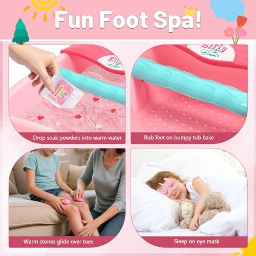 Kids Foot Spa Kit with Pedicure Set for Girls 3-8, All-in-1 Kids Spa Day Kit with Bubble Soak & Massage, Sleepover Party Birthday Gifts - color: Pink