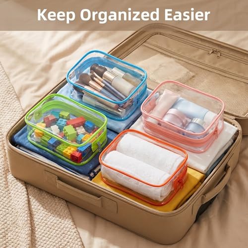 4 Pack Clear Makeup Bag Toiletry Bag Cosmetic Storage Pouches Small Size Transparent Carry makeup Bags with Zipper for Vivid Color Waterproof Organizer Bathroom Travel Essentials