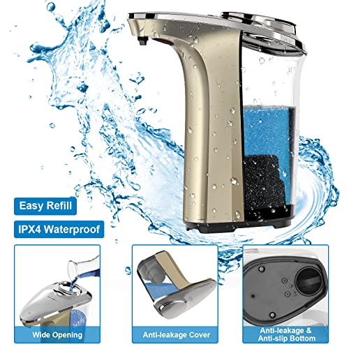 PZOTRUF Automatic Soap Dispenser, Touchless Dish Soap Dispenser 17oz/500ml with Infrared Sensor, 5 Adjustable Soap Dispensing Levels, Liquid Hand Dispenser for Bathroom Kitchen Sink(Champagne Gold) - color: Champagne Gold